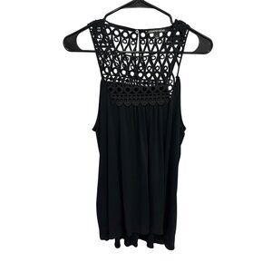 Country Road Crochet Lace Yoke Sleeveless Top Black Sz Medium Viscose Elegant